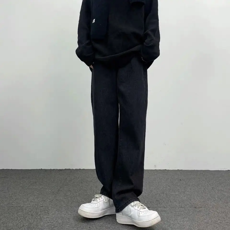 Jeans Men's American High Street Hip Hop Wash Letter Long Pants Straight Tube Loose Relaxed Wide Leg Pants Trend