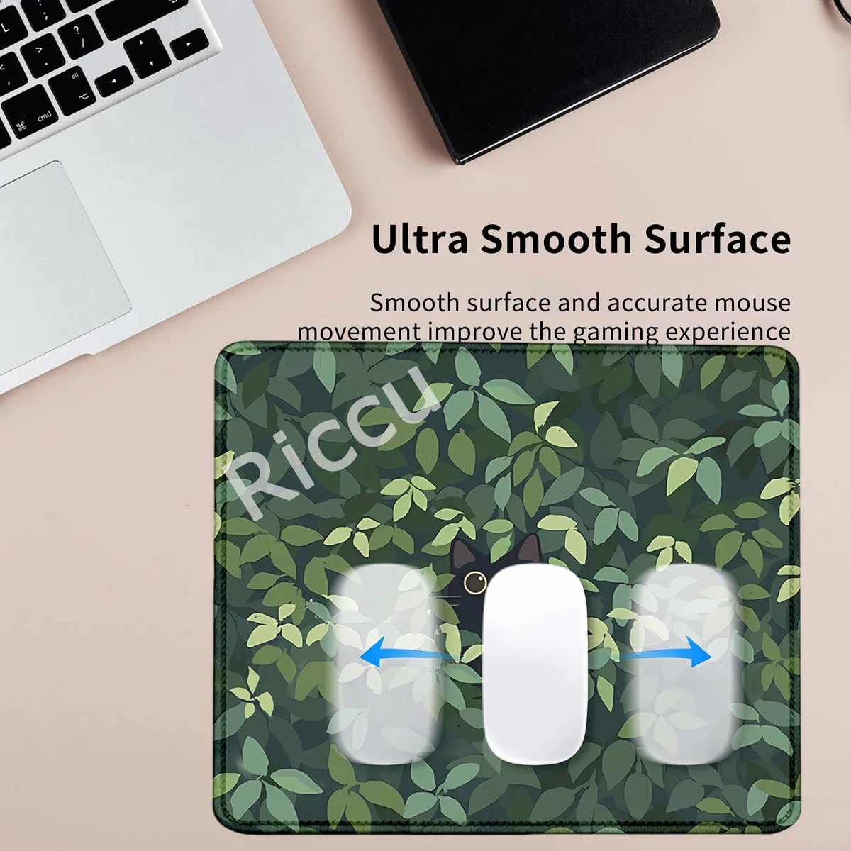 Kawaii Black Cat Mousepad 18x22cm Aesthetic Plant Nature Laptop XS Mice Pad Small Size Gaming Deskmat Cute Green Non-slip Carpet — view 5