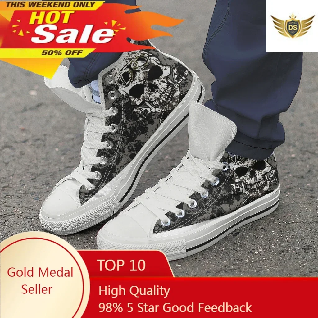 

Male Christmas High Top Canvas Shoes Classical Wild Skeleton Shoes Cool Comfortable Graffiti Lace Sneakers