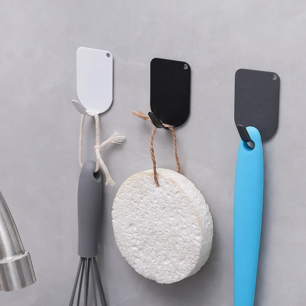 1-10PCS Stainless Steel Hooks White Traceless Self-Adhesive Hook Bathroom Kitchen Towel Key Clothes Storage Rack Door Back Hooks