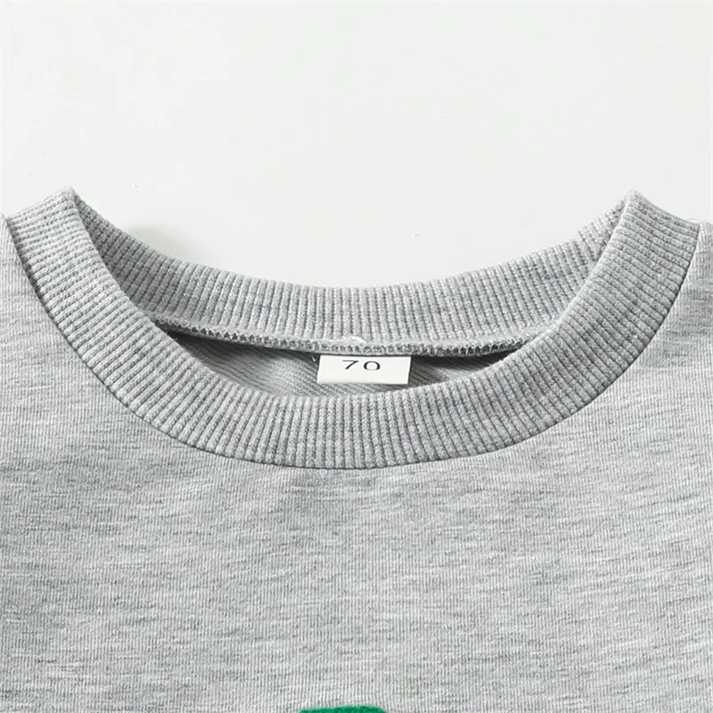 Baby Boys Girls Sweatshirts Fuzzy Shamrock Embroidery Long Sleeve Round Neck Tops Pullovers