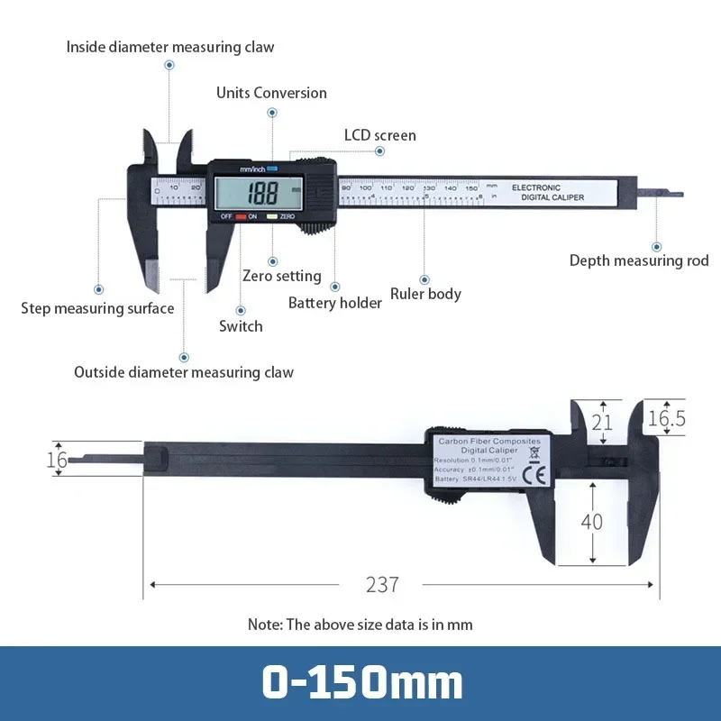 Car Accessories Electronic Digital Display Vernier Caliper 0-150mm Portable Auto Repair Parts Thickness Detection Tool Hot Sell 4