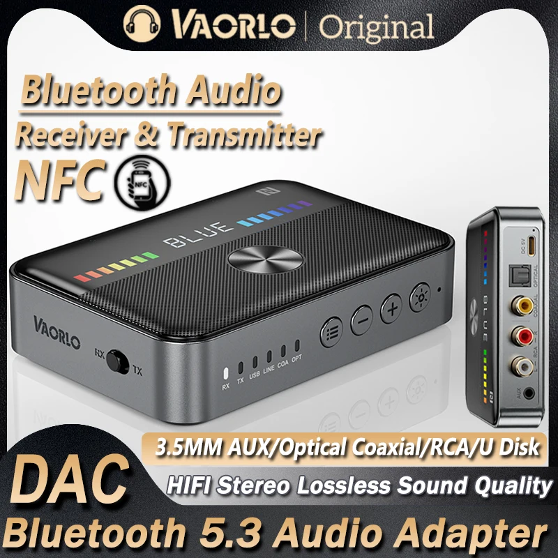 

NFC Bluetooth 5,3 аудиоприемник, передатчик DAC, преобразователь 3,5 мм, AUX/коаксиальный, оптоволоконный, цифро-аналоговый/U-диск/аудио адаптер