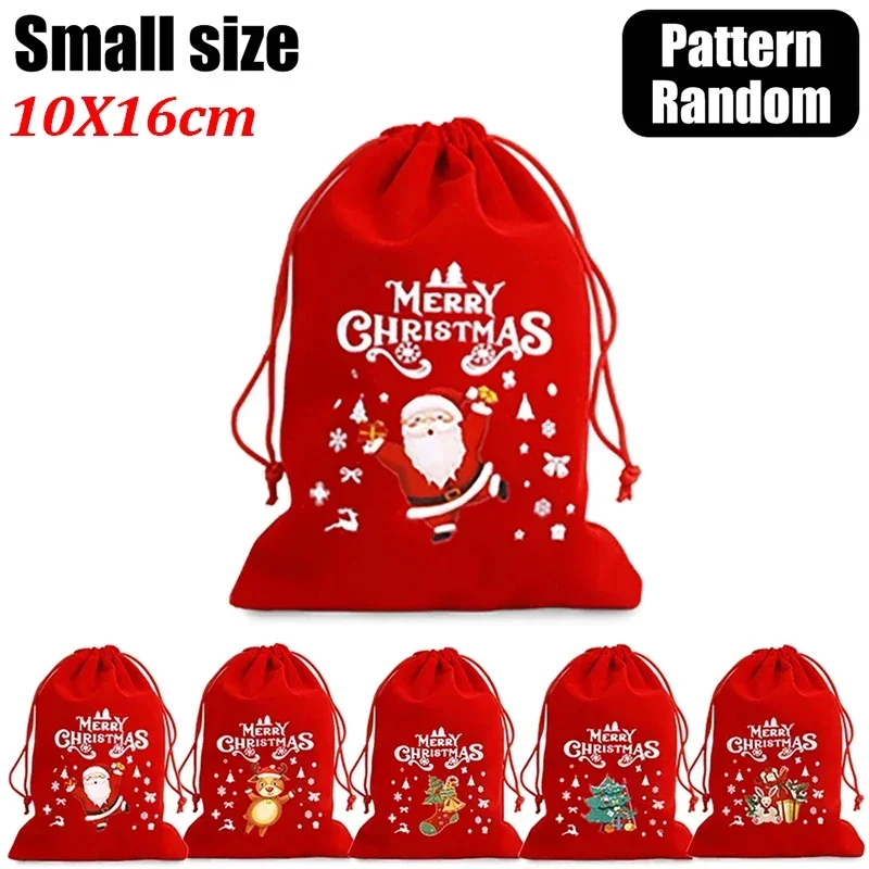 thumbnail image 1 of 20/1 piezas de bolsas de terciopelo rojo para Navidad, bolsa con cordón para envolver dulces de muñeco de nieve de Papá Noel, bolsa de almacenamiento para decoración de fiesta de Año Nuevo, 1 of 5
