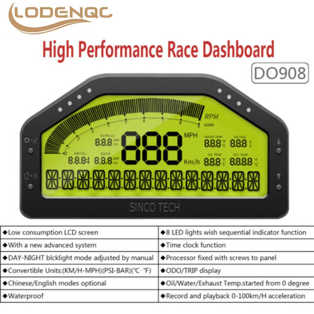 9 in 1 Rally Car Race Dash Dashboard Waterproof Dashboard Sensor Kit