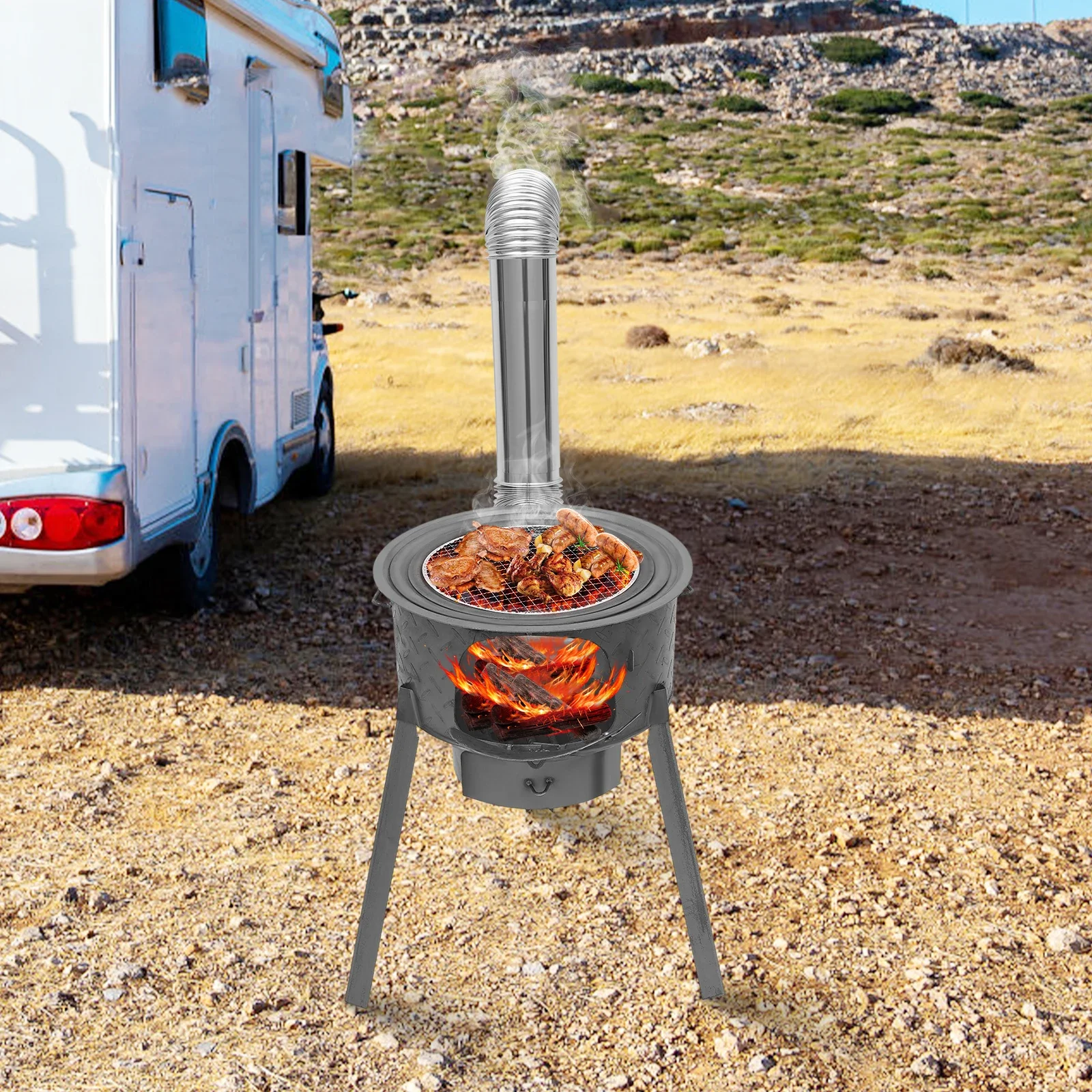 Portable Camping Wood Stove Indoor Outdoor Multifunction Wood Burning Stove, for heating,barbecuing, frying, deep-frying