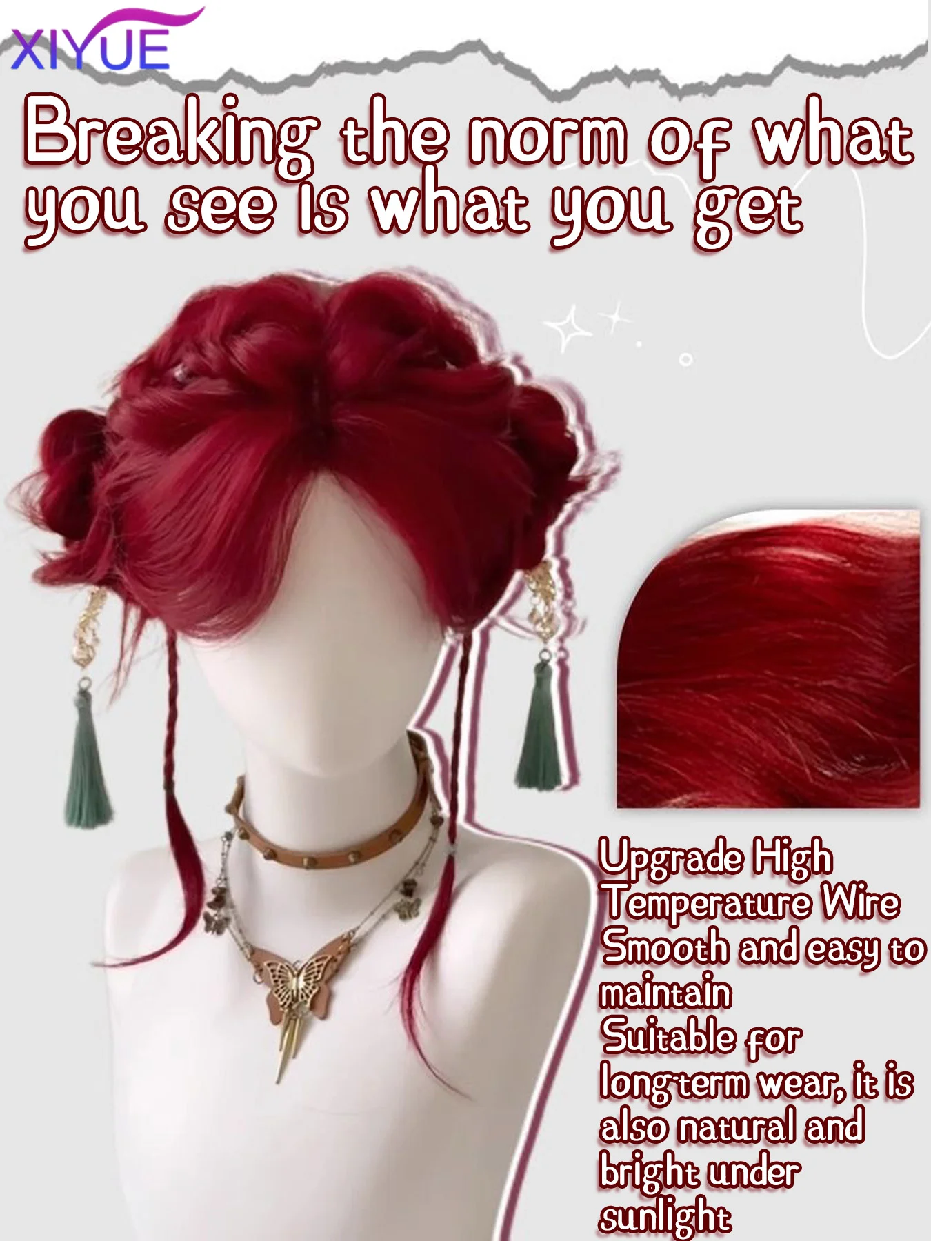 XIYUE Red Synthetic Wig for Women Long Curly Wavy Cute Wigs Middle Part Hair Wigs Halloween Cosplay Daily Party Wigs 26 inch