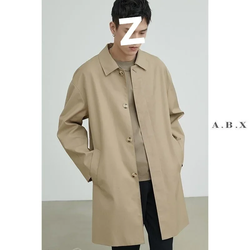 Cityboy Japanese Style Medium-length Khaki Jacket Men Casual Thin Regular Fit High-end Feel Barmen Overcoat