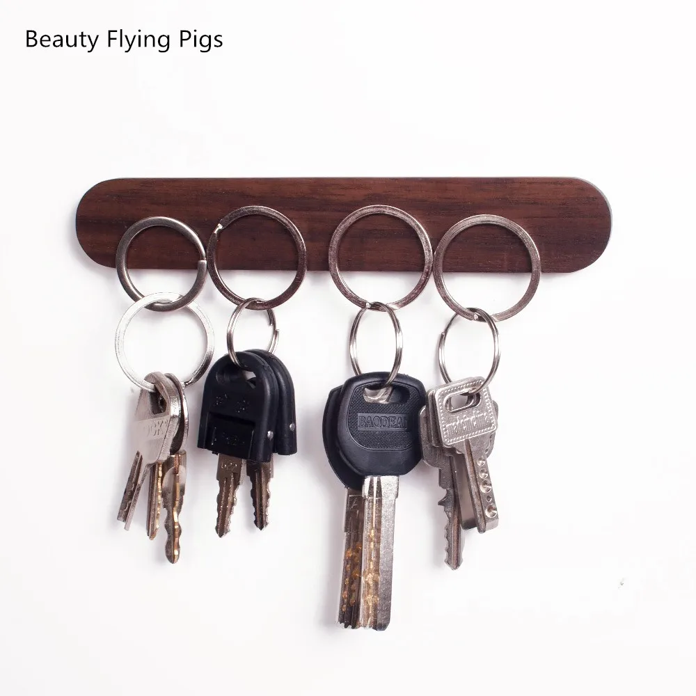 Wood Key Holder Wall Key Storage Organizer Weak Magnetic Key Rack Hanger Key Ring Hooks Clerk Housekeeper on The Wall 6