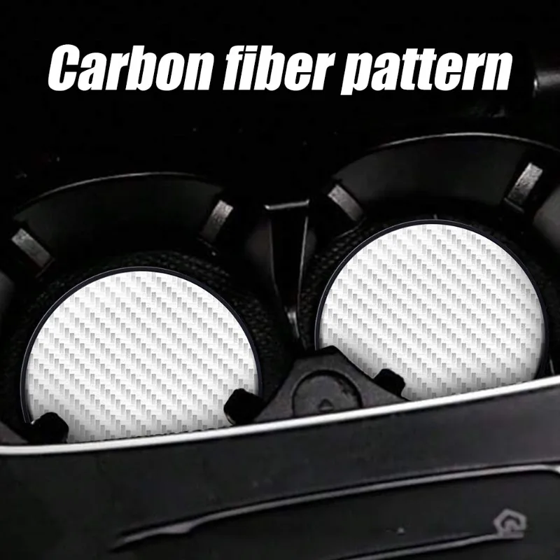 1/2PCS Carbon Fiber Car Water Coaster Cup Mat Bottle Holder Anti-Slip Pad Soft Silica Gel Interior Decoration Car Accessories