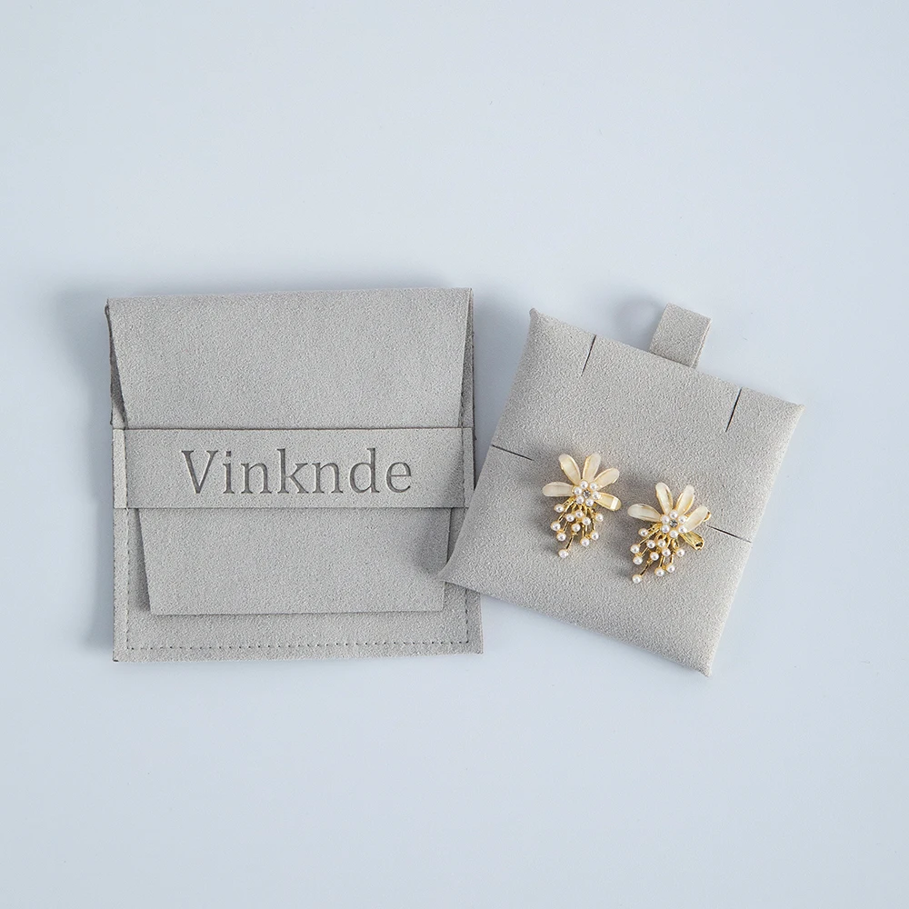 50er-Set Schmuckbeutel aus Mikrofaser mit Einlage, Karte, individuellem Logo, Wildleder-Umschlagklappe, Geschenktaschen für Halsketten, Ohrringe, Armbänder – Detail 12