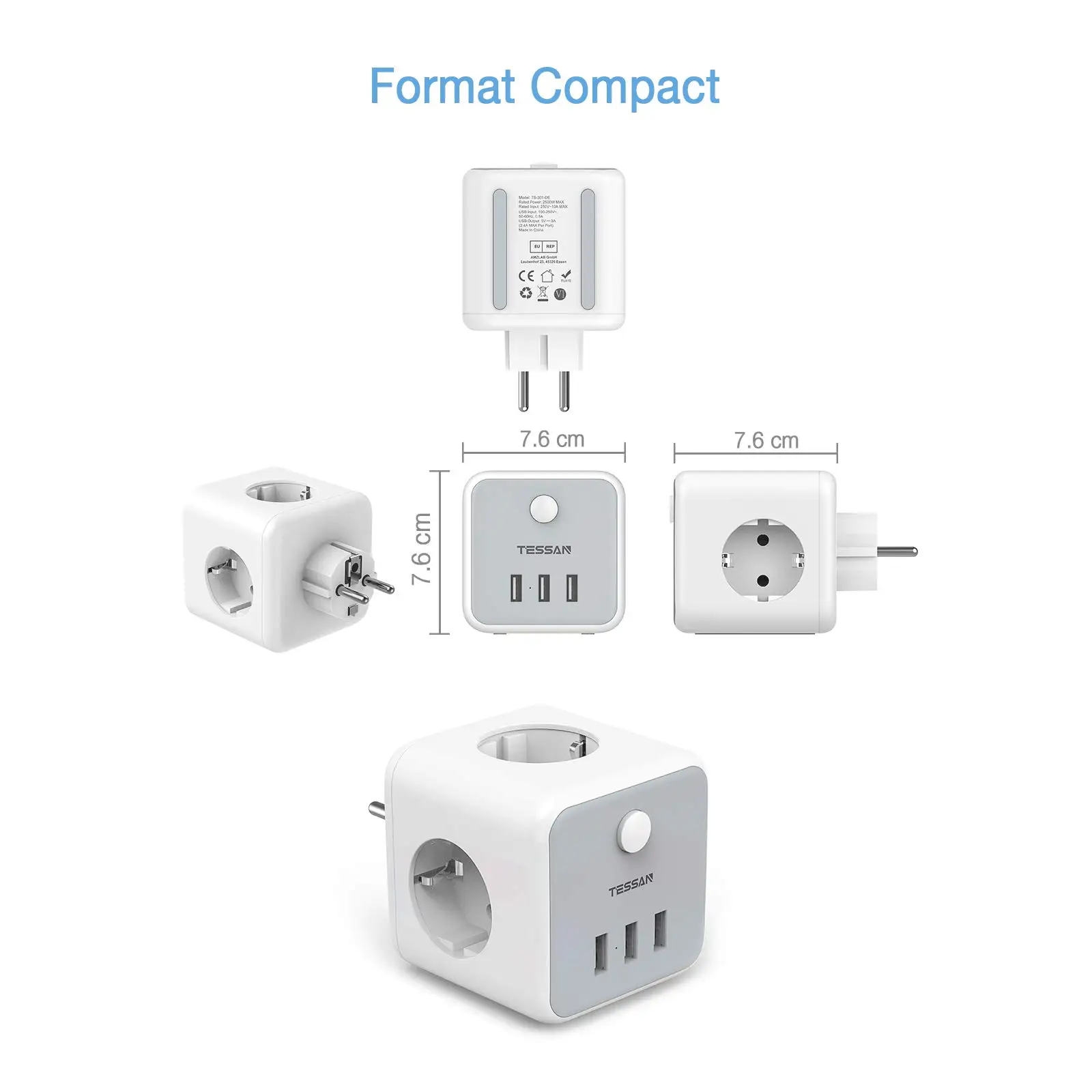 TESSAN European Korea Plug Electric Socket Extender with USB Ports Tee Socket Cube Multi-tap Power Strip Adapter for Home Travel power strip plug adapter electrical socket