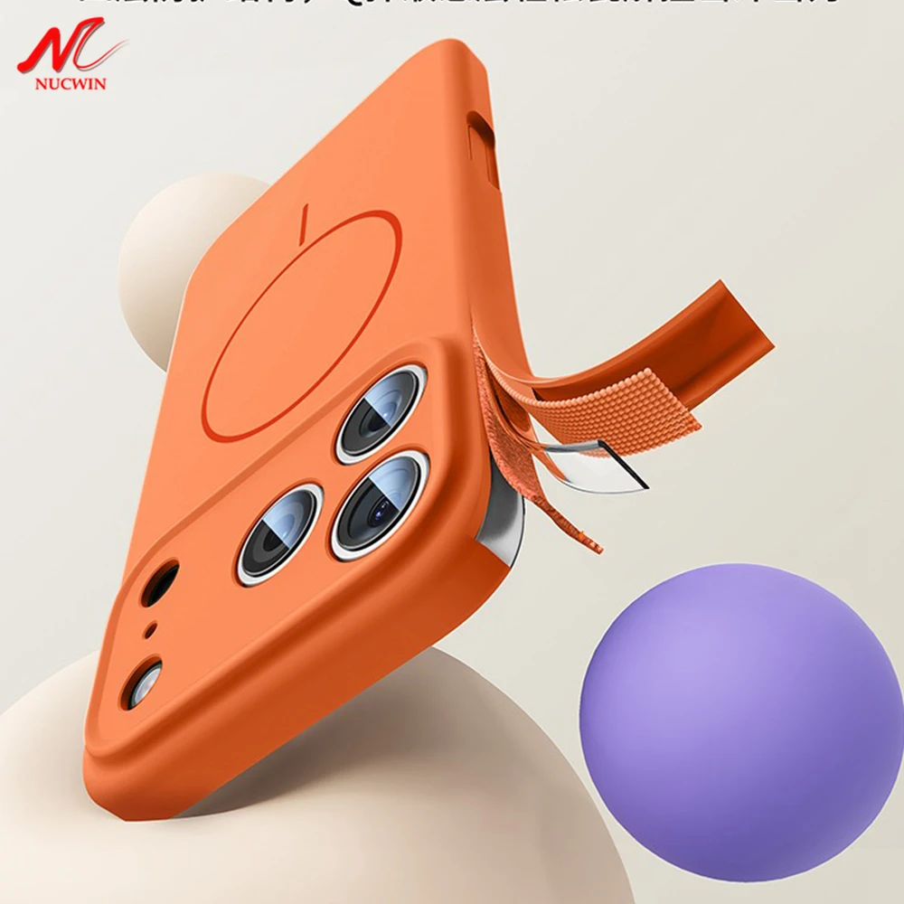 รูปสินค้า เคสซิลิโคนเหลวสีส้มสำหรับ iPhone 17 Pro Max พร้อมชาร์จ Magsafe