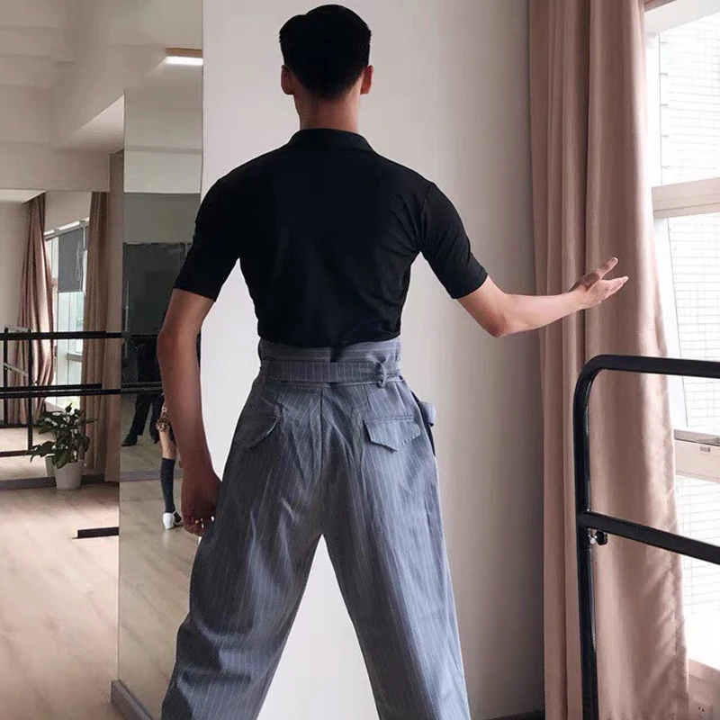 Dance Shirts Latin Dance Tops For Men Short Sleeved V-Neck Shirts Chacha Rumba Tango Dress Ballroom Latin Practice Clothes DQS13243