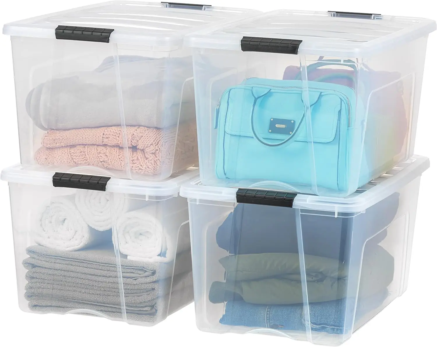 

IRIS USA 72 Qt Stackable Plastic Storage Bins with Lids, 4 Pack - BPA-Free, Made in USA - See-Through Organizing Solution,NEW