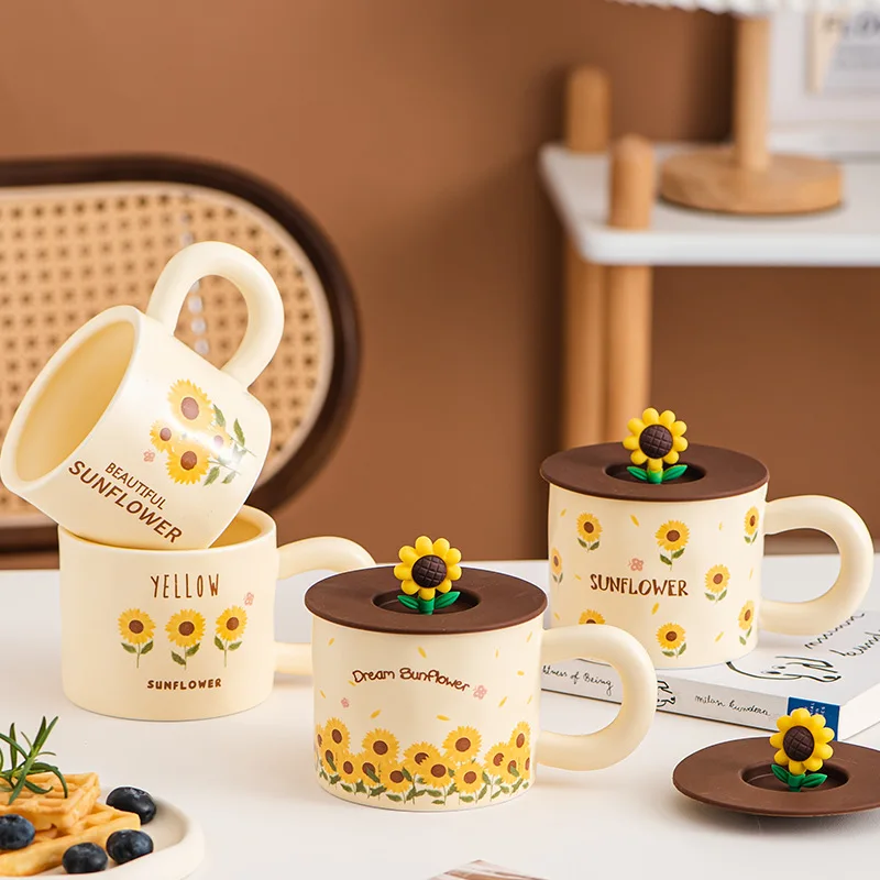

Vintage Sunflower Mug Creative Gift Ceramic Cup Cute Personalized Gift Home Water Cup