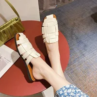 Leather Shoes for Women Low Heel Sandals Mules Slides Outside Woman Slippers Round Toe Flat Designer Natural Skin B Trend Eva F - Image 4