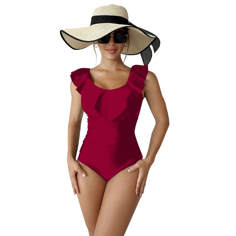 2022 New Women Tummy Control Bikini One Piece Swimsuit Retro Ruffle Bathing Suit Swimwear