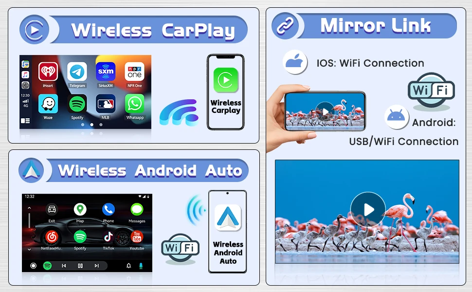 GEARELEC Android14 Autoradio für Ford Focus Transit Fiesta Galaxy Mondeo Fusion Kuga C-Max Carplay Wireless Android Auto 7 Zoll 2 Din Auto-Multimediaplayer mit GPS Bluetooth WiFi RDS FM MIC Rückfahrkamera – Detail 2