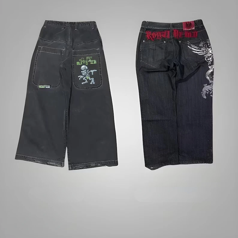 JNCO Y2K 남성용 헐렁한 청바지, 빈티지 자수 하이 퀄리티 청바지, 힙합 고스 스트리트웨어, 하라주쿠 남성 여성 캐주얼 와이드 레그 청바지
