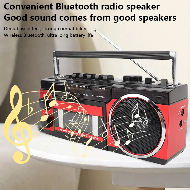 Portable Vintage Retro USB AM/FM/SW Multiband Radio Stereo Wireless  Bluetooth Boombox Mp3 Audio Cassette Tape Player Recorder