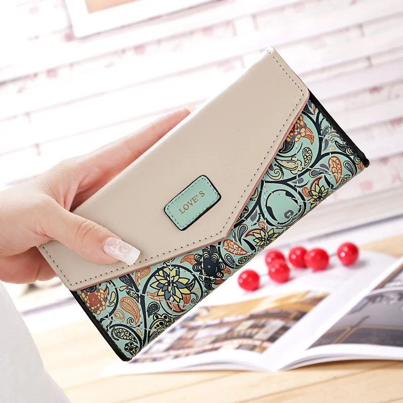 Fashion Wallet for Women's Leather Long Bifold Wallet Clutch Bag with Zipper Coin Pocket Lady Prints Card Holder Purses Handbag 5