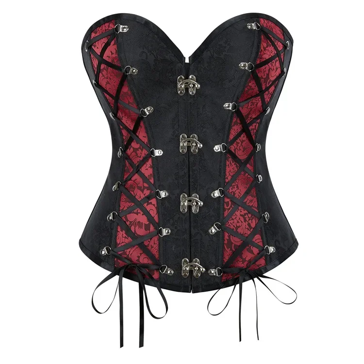 Gothic Lace Up Corset Women Sexy Overbust Bustier Top Vintage Steampunk Punk Jacquard Retro Lingerie Basques Fashion