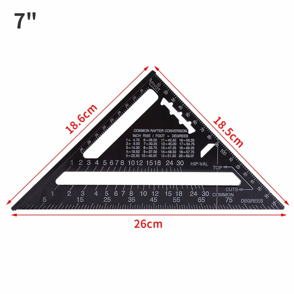 Aluminum Alloy Triangle Ruler Gauges Speed Protractor Miter Carpenter Line Scriber Saw Guide Percision Measurement Tool 7'' /12