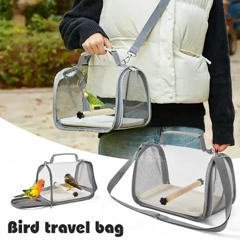 Portable Bird Travel Carrier Small Bird Parrot Pet Wood Standing Bag Cage With Side Perch Soft Mat Mesh Bird Window Accesso Z1C9 1