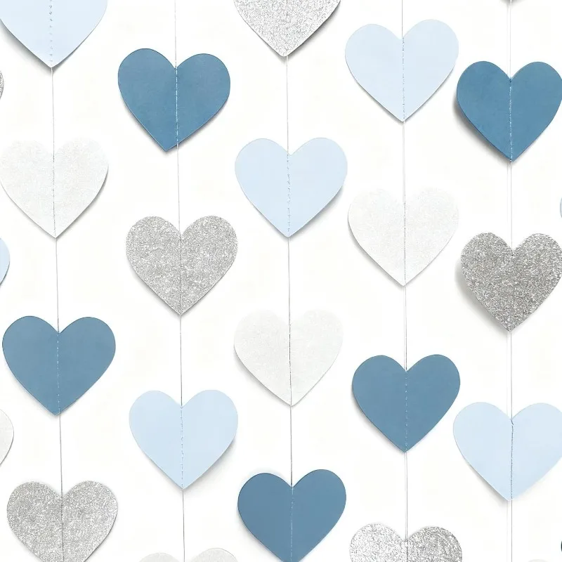 Blue & Silver Paperboard Garland for Baby Showers & Anniversaries Heart garland for anniversary party