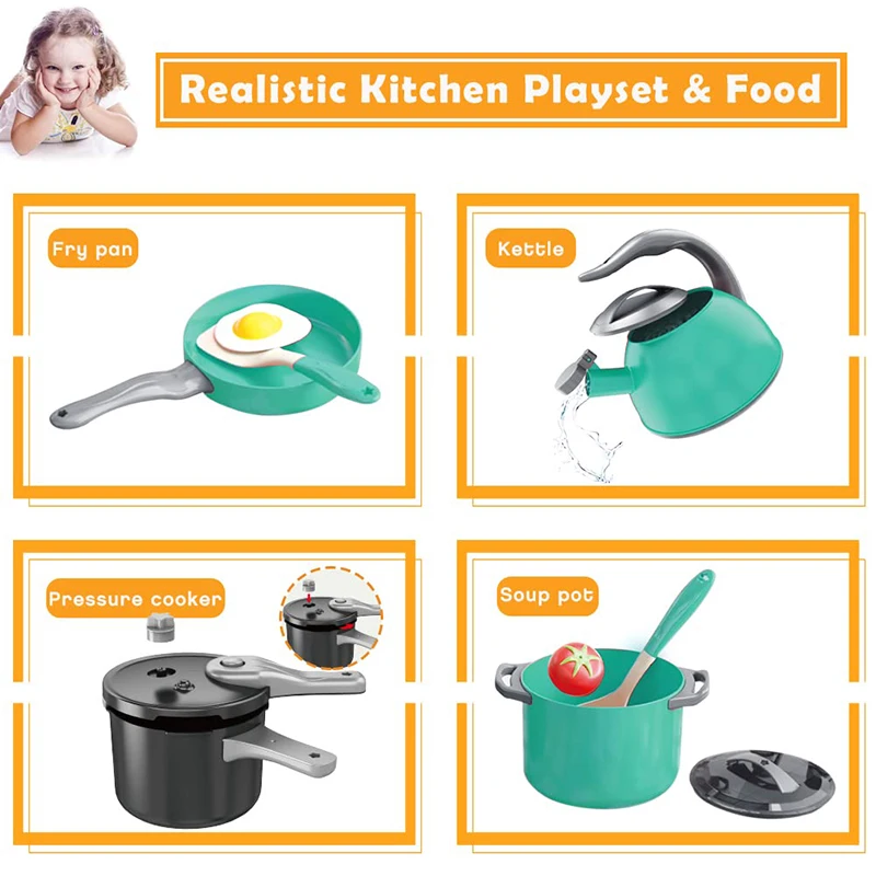 42 piezas de accesorios de cocina para niños, juguetes de simulación de  cocina con ollas y sartenes, utensilios de cocina, juguetes de cocina,  juego
