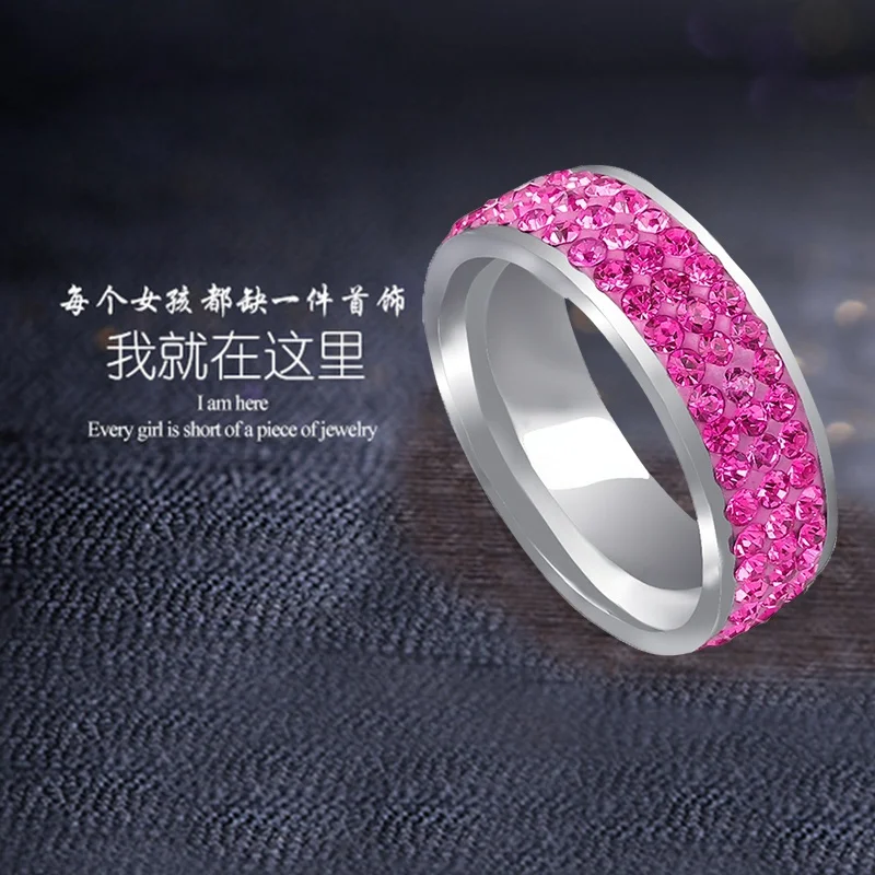 QianBei Three Rows Color Rhinestone For Women Elegant Stainless Steel Rings Wedding Band Female Alliance Jewelry ring set gold color rings stainless steel ring finger ring gold color ring wedding rings wedding ring adjustable rings jewelry accessories