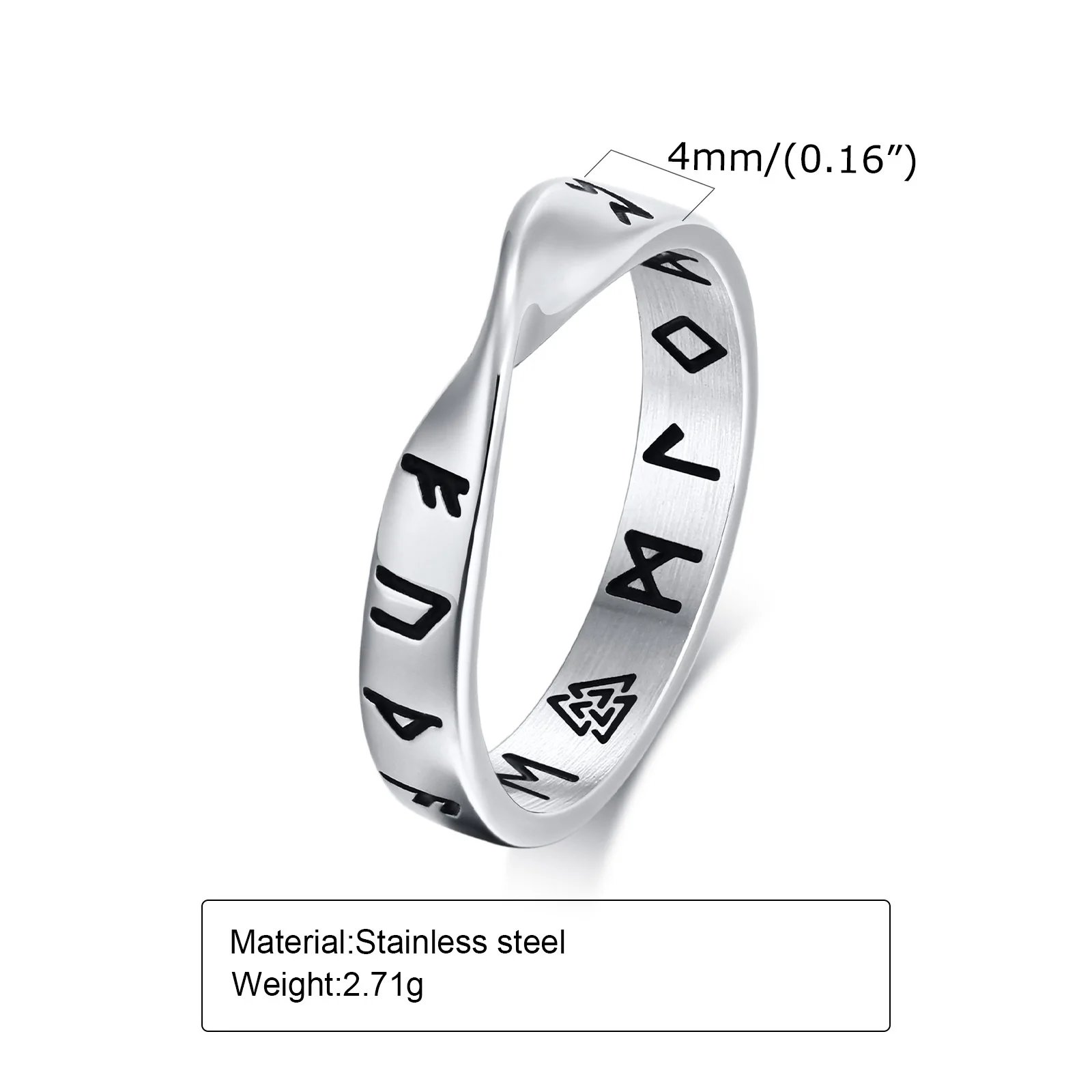 Vnox Viking Rings for Men, 4mm Twisted Mobius Finger Band with Viking Runes, Nordic Norse Almut Jewelry