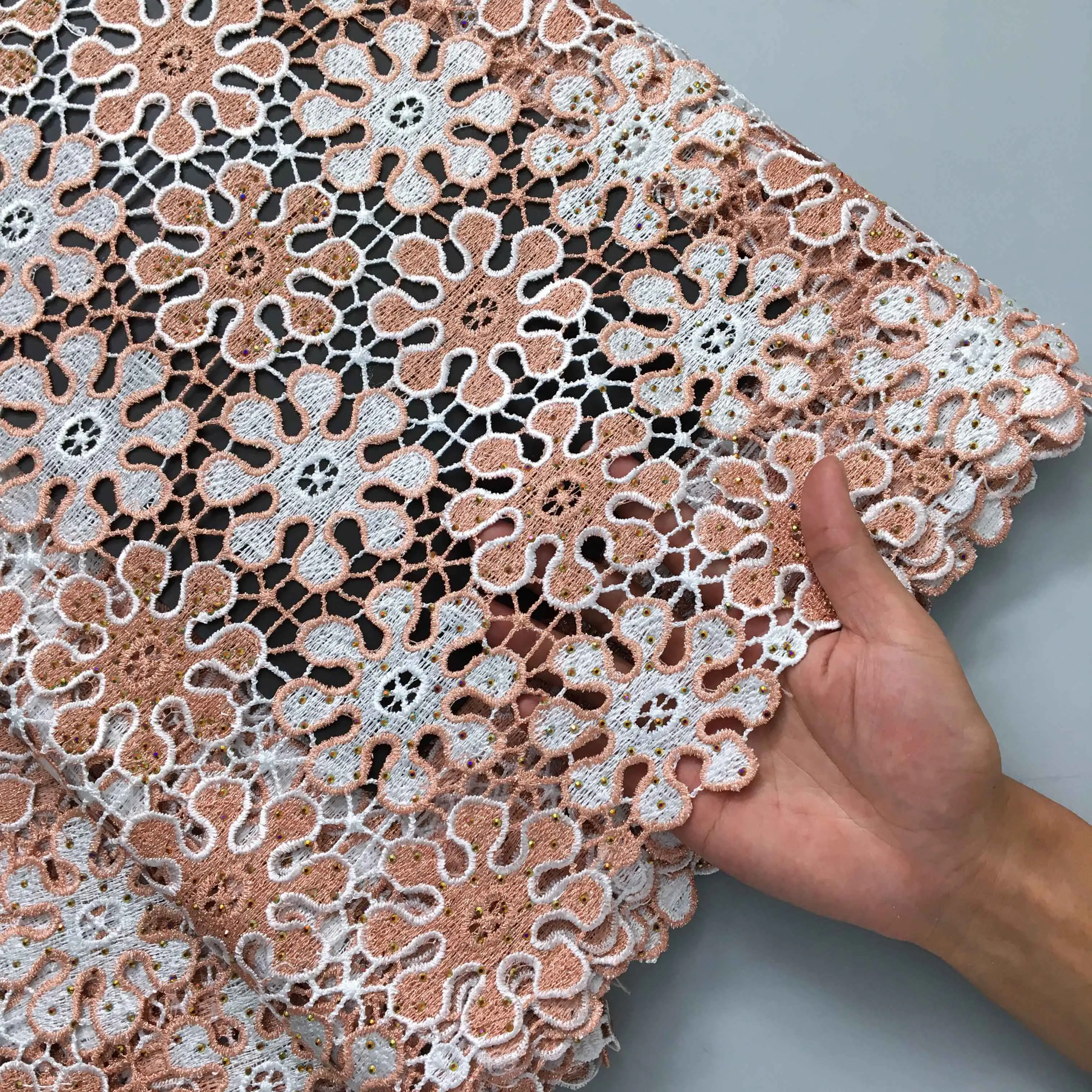 African Lace Fabric Guipure Cord Lace Wedding Dresses Nigerian Water Soluble Stones Sewing lace fabric