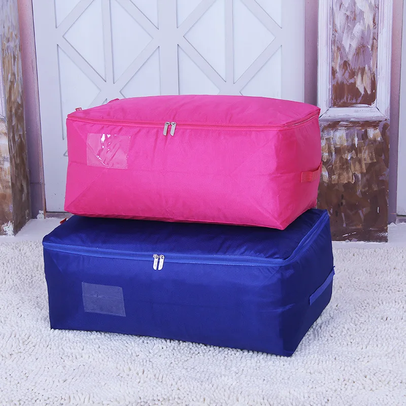 Simple Solid Color Oxford Fabric Quilt Storage Bag Household Moisture-proof Clothing Organize Bag Travel Luggage Packaging