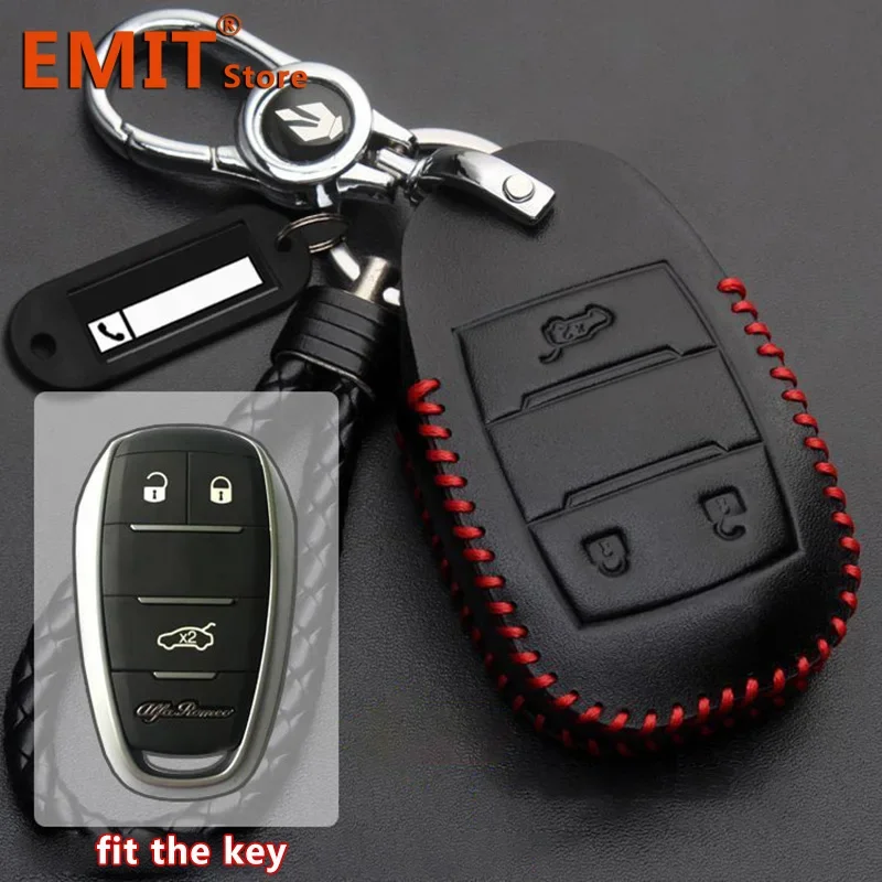Кожаный чехол для автомобильного ключа для Alfa Romeo Giulia Stelvio 2017 2023 чехол для ключа дистанционного управления без ключа защитный чехол для кожаного ключа автомобильные аксессуары
