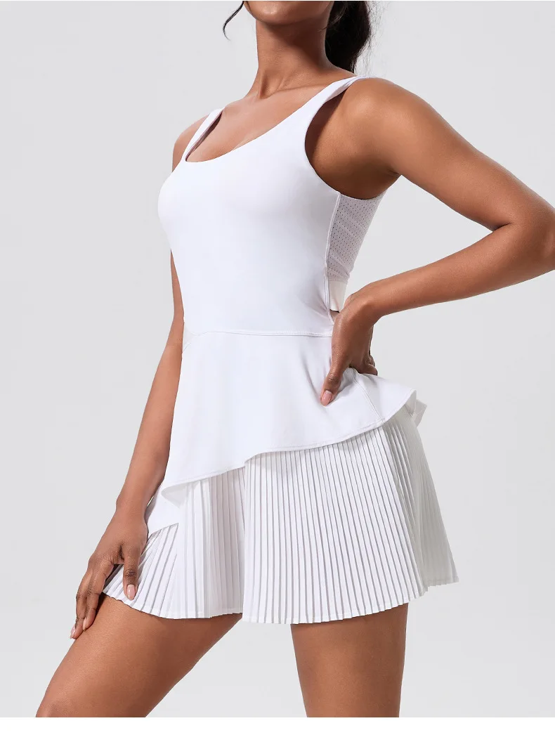 Alpha Women's Tennis Athletic Pleated Backless Summer Mini Dress Golf Workout Build in Bra Casual Romper Short Sundress