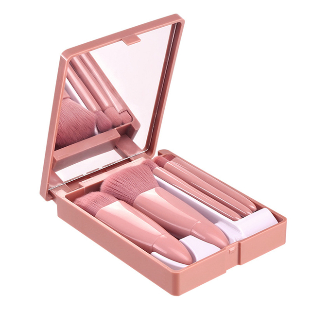 Pink Travel Portable Makeup Brushes Set with HD Mirror Storage Box Folding Cosmetic Make Up Brush Beauty Tools Maquiagem