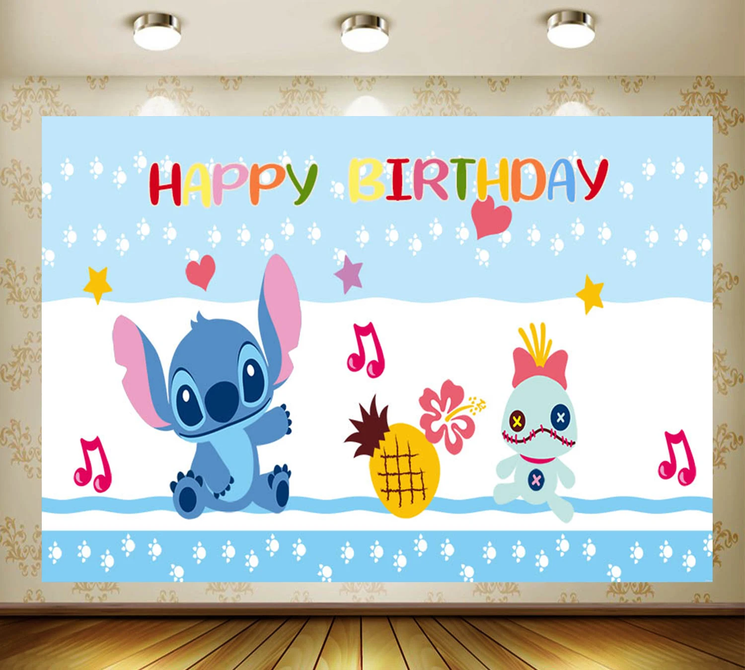 thumbnail image 1 of Fondo de fiesta con temática de dibujos animados de Lilo y Stitch, decoración para fiesta de cumpleaños de niña y niño de verano, accesorios de estudio para fotografía, 1 of 4