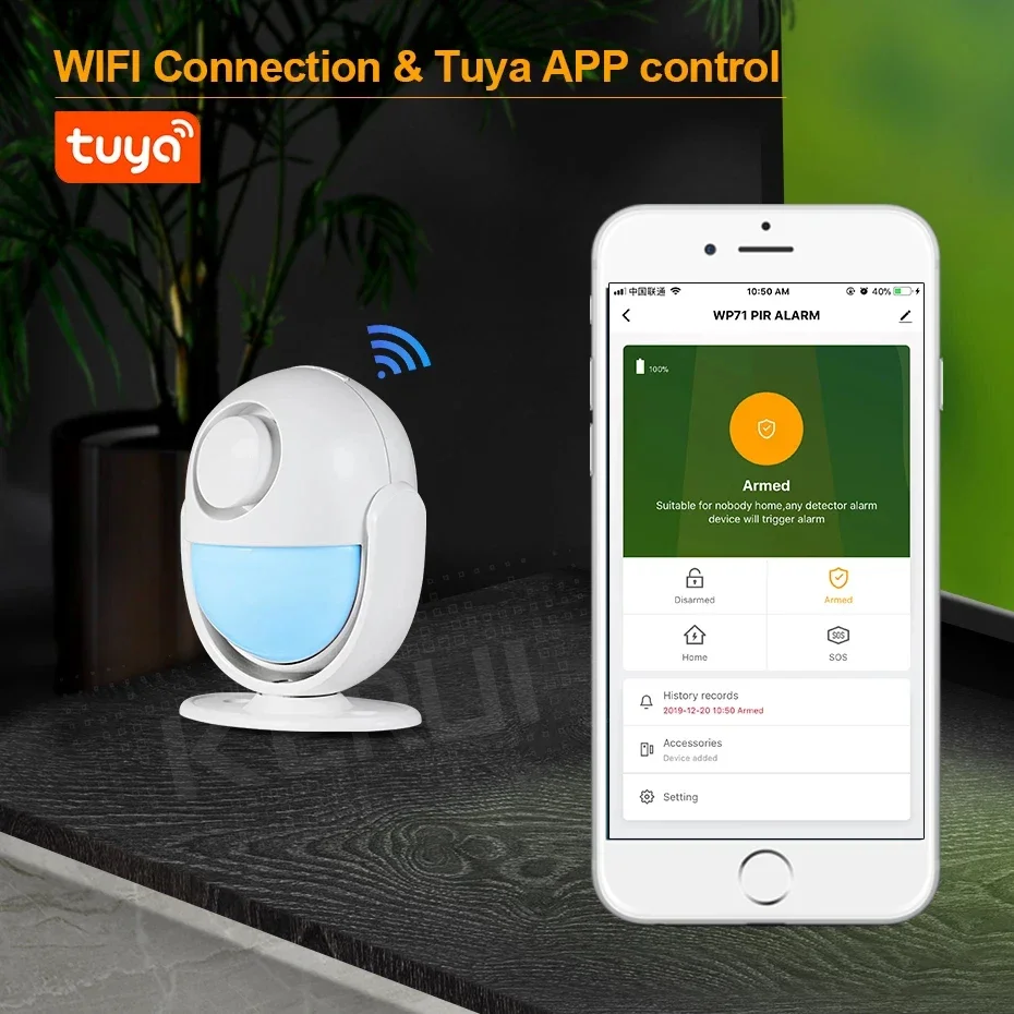 WiFi Tuya PIR Motion Sensor Detector Build-in buzzle Battery