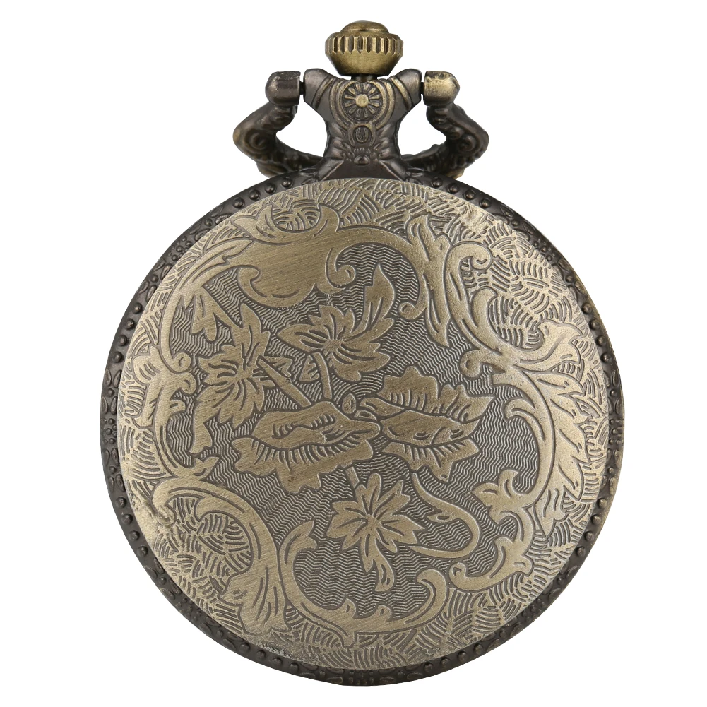 Hollow Out Life Tree Pattern Bronze Pocket Watch with Necklace Chain Arabic Numerals White Dial Vintage Style Pendant Watch Gift