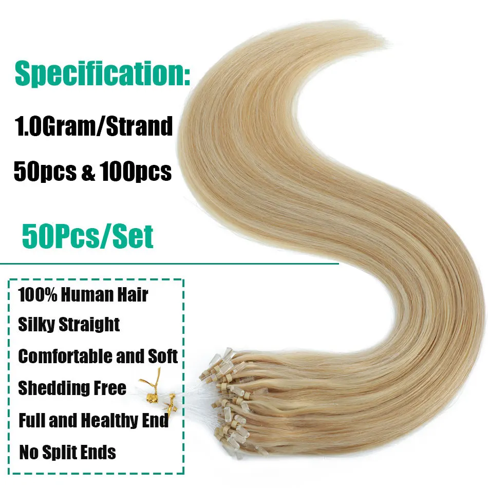 Micro Loop Human Hair Extensions Straight Micro Bead Hair Extensions Remy link 1Gram/Strand,50pcs