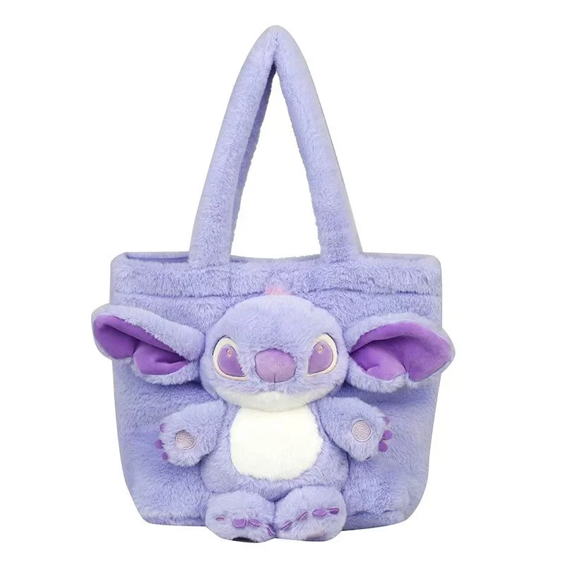 Disney 2025 New Cartoon Plush Doll Shoulder Bag Sweet and Cute Stitch Strawberry Bear Soft Cute Girls Handbag