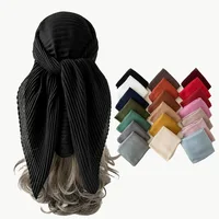 Fashion Wrinkle Bandana Head Women Scarf Solid Color Cotton Hijab Scarfs for Ladies 90CM Square Shawls Wraps Soft Neck Scarves