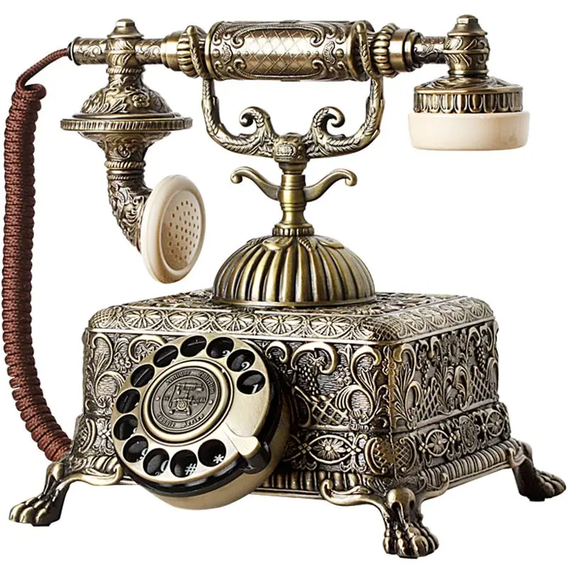 

Metal Vintage Antique Telephone Old Fashioned Corded Phone Landline with Rotary Dial for Home Office Decoration, Green Bronze