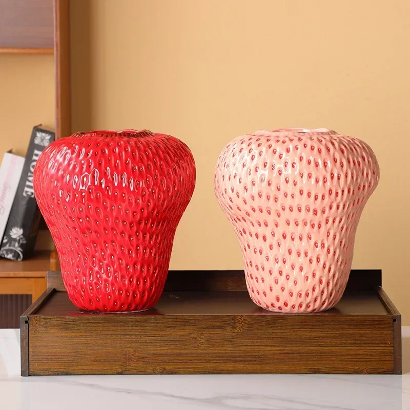 Cartoon Strawberry Vase Flowerpot Home Decoration Accessories Ceramic Vase Children's Room Artifact Floral Accessories Fruit Pot 3