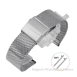 Premium Milanese Woven Stainless Steel Watch Band, Adjustable Widths - 22mm (1.0mm - Silver)