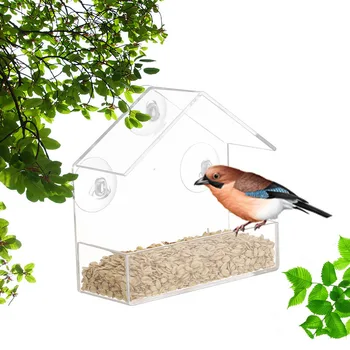Bird Feeder Transparent House Type Feeding Cage With Suction Cup For Window Glass Hummingbird Outdoor Gazebo Bird Accessories - Image 3