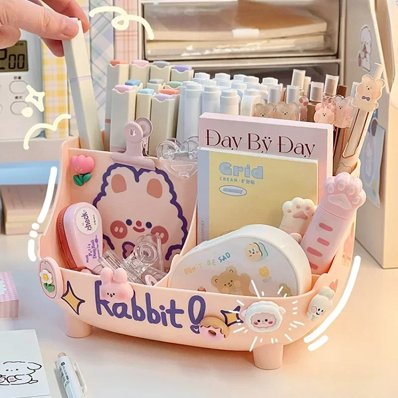 Japanese-style Desktop Pen Holder Cute Multi-functional Large-capacity Partition Drawer Desktop Stationery Organizer Storage Box storage box desk organizer storage organizer bag organizer pen pouch