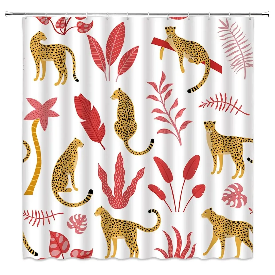 Tenda Da Doccia Leopardata Rosa 180 X 180 Cm Con 12 Ganci In Tessuto Di Poliestere Antimuffa Impermeabile Lavabile 96299839